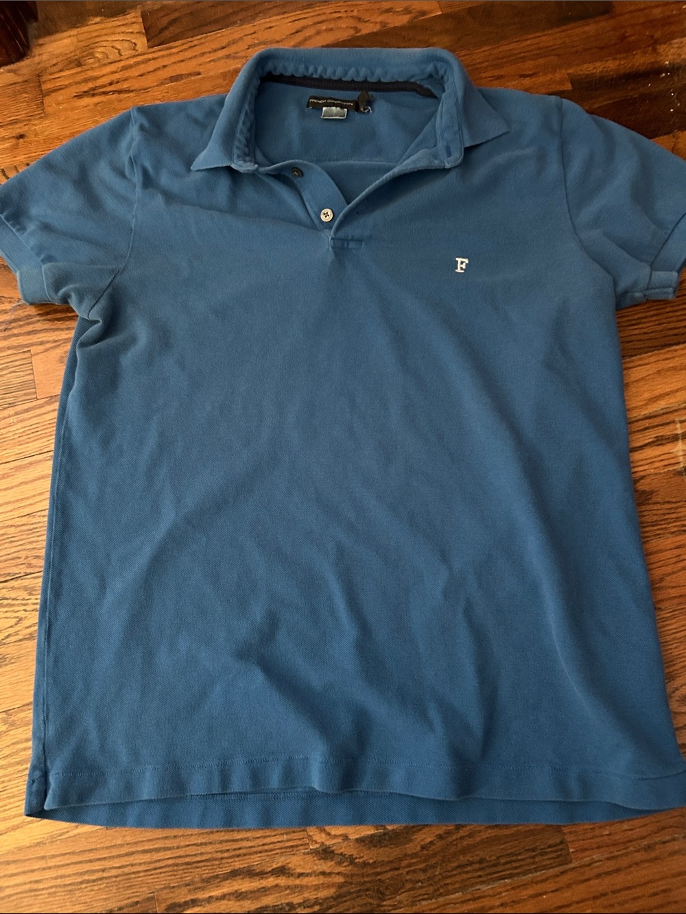 French Connection Men's Slate Blue Polo with White 'F' Embroidery